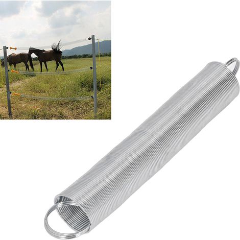 Puerta con resorte para cerca eléctrica [2 piezas] Resorte de tensión de acero inoxidable de 4,9 m de largo para pastoreo/ganadería. (1/5)