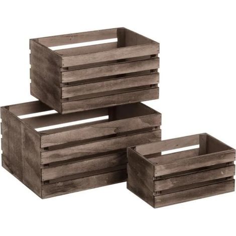 Panier de rangement - JUANIO - JUANIO - Lot de 3 empilables - Contre-plaqué - Rectangulaire (1/3)