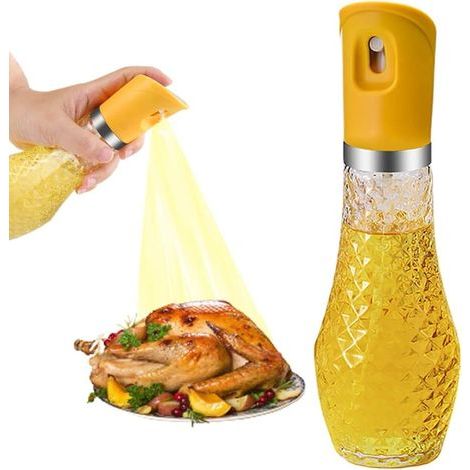 Olivenöl-Sprühflasche aus Glas, ein ideales Küchenaccessoire zum Grillen, für Salate, zum Backen und für Grillgerichte. Fassungsvermögen: 260 ml (gelb). (1/5)
