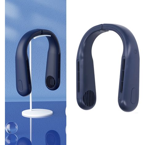 Ventilateur de cou, mini ventilateur portable de cou pour les personnes paresseuses, rechargeable par USB, bleu. (1/5)