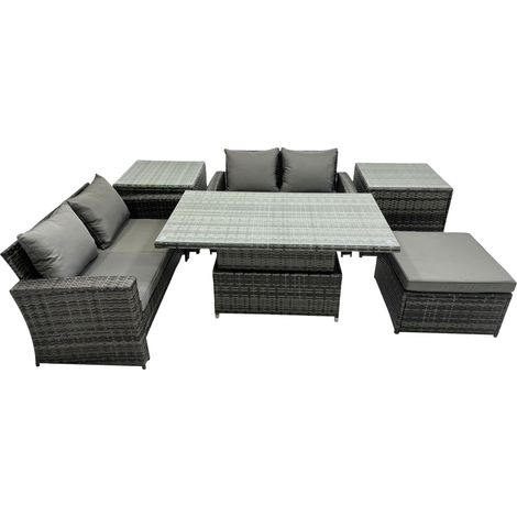 Fimous Outdoor Love Sofa Set 5 Seat Rattan Garden Furniture Set with Adjustable Lifting Dining or Coffee Table Dark Grey Mixed (1/5)