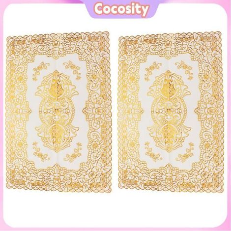 Cocosity Tapis de boisson 2pcs Tapis de Table PVC Napperons Or Sous-verre de Tasse Décoration de Mariage linge pack Motif carré 3 (1/5)