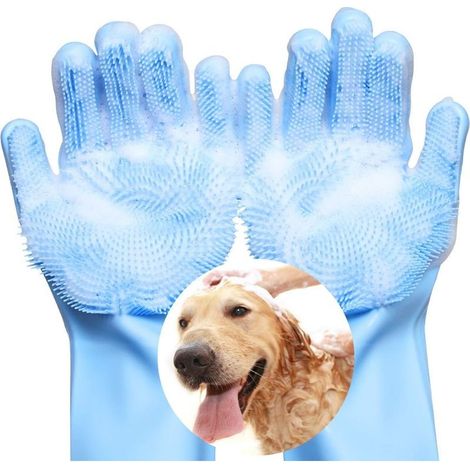 Gant de toilettage pour chien, gant de toilettage en silicone alimentaire pour chat, gant de toilettage pour animaux de compagnie, gant brosse pour chien, gant brosse pour chat, gant d'épilation - Ble (1/5)