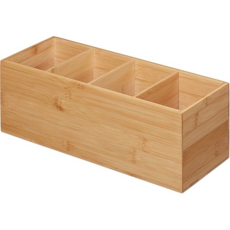 Pratico organizer da scrivania in bambù a 4 scomparti 30 x 15 x 15 cm in bambù naturale 130011405