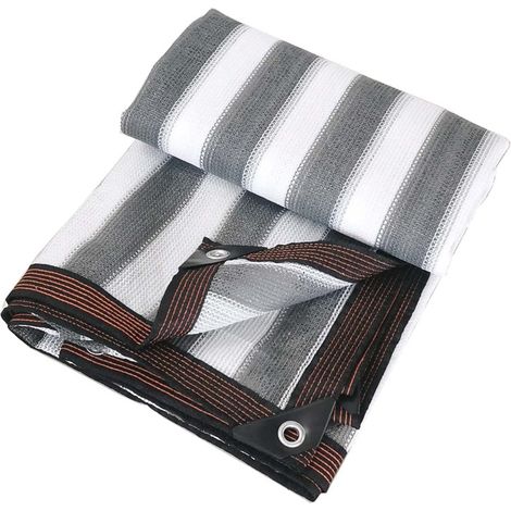 Filet d'ombre à rayures blanches grises, tissu d'ombrage de crème solaire, clôture d'écran de confidentialité de balcon pour abri de voiture ou chenil de plante de jardin, 2x8m