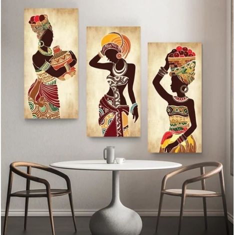 Peinture sur toile de femme noire africaine, affiche d'art ethnique pour décoration de salon, décor mural de maison, peintures (1/5)