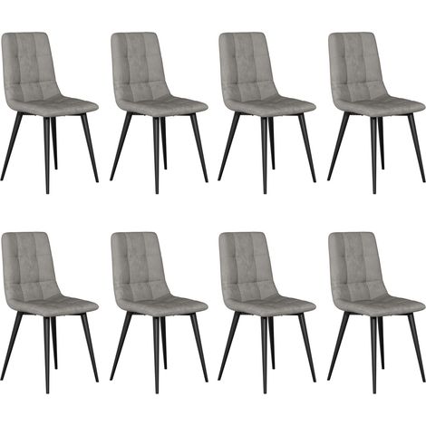 Chaises de Salle à Manger en Velours Lot de 8 Chaises de Cuisine Assise Rembourrées Support Métallique Style Moderne Supporte 180kg pour Salon Chambre Salle à Manger Gris (1/5)