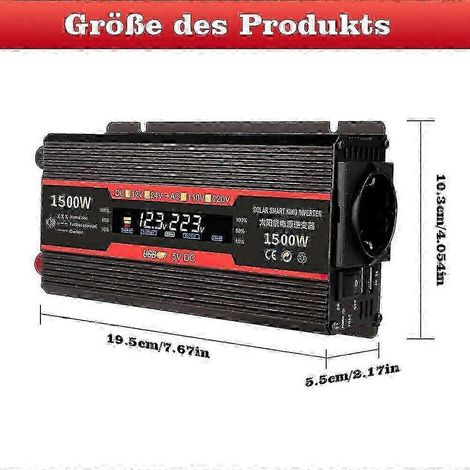 Convertisseur de tension 1500-2600 W 12 V-230 V à onde sinusoïdale pure, 2 ports USB (1/5)