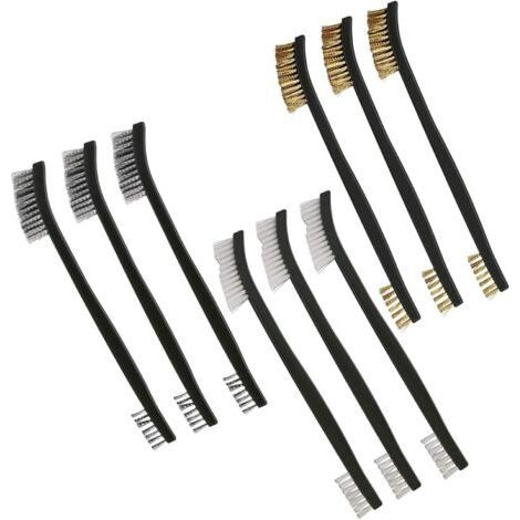 9 Pièce Mini Brosses Métalliques pour le Nettoyage des Scories de Soudure de la Rouille et de la Poussière, Petite Brosse Metallique Est en Acier Inoxydable en Laiton et en Nylon (1/5)