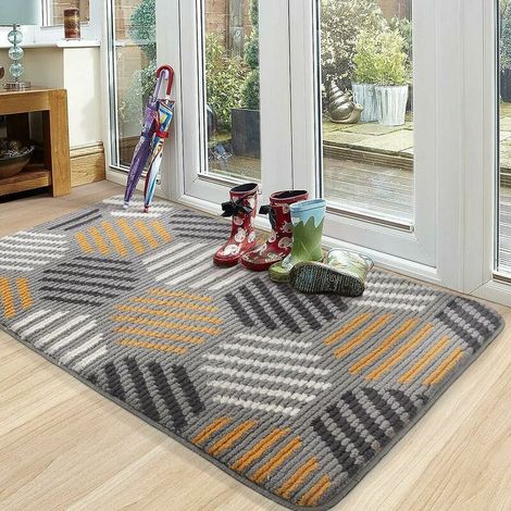 Non-slip indoor doormat, soft, absorbent and washable, suitable for indoor and outdoor use, bedroom, kitchen, entryway, hallway – 50 x 80 cm, Grey (1/5)