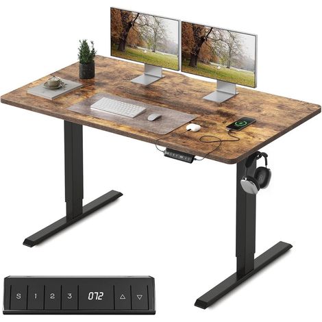 FEZIBO Schreibtisch Elektrisch Höhenverstellbar 120x60cm Braun (1/5)