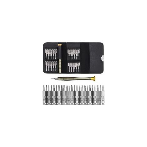 Mini destornillador de precisión 25 en 1, kit de herramientas de reparación para iPhone, portátiles, relojes, joyas, juguetes, gafas, etc. Juego de destornilladores con estuche de cuero. - Crezuo
