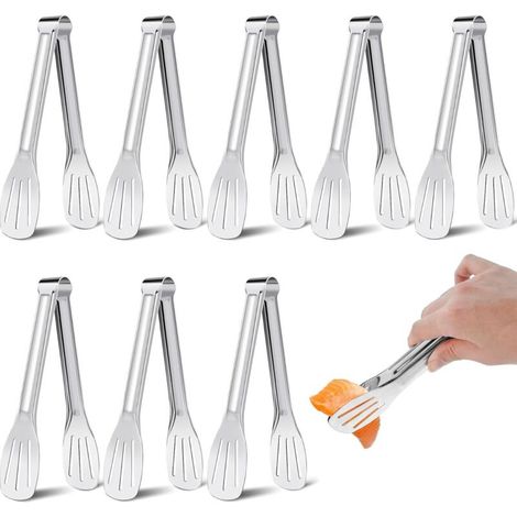 Lot de 8 pinces de service pour buffet, 17,8 cm, pinces de cuisine en acier inoxydable, petites pinces à salade, pinces à salade, barbecue, buffet, gâteau, fête à la maison et grillades en plein air (1/5)