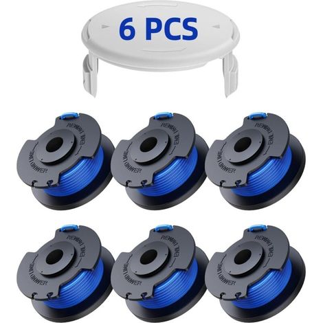 Pack Replacement Trimmer Line Spools for Ryobi One+ AC14RL3A 18v 24v 40v Trimmers, Spool Diameter 1.6mm, Length 20.11m (6 Trimmer Line Spools, 1 Cover) (1/5)