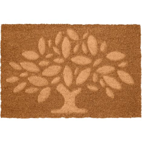 Zerbino Relaxdays in fibra di cocco, design a rilievo (albero), 60 x 40 cm, per interno/esterno, antiscivolo, naturale (1/5)