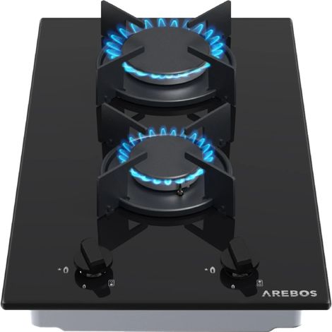 AREBOS piano cottura gas 2 fuochi superficie vetro incasso gas naturale propanoAREBOS piano cottura gas 2 fuochi superficie vetro incasso gas naturale propano