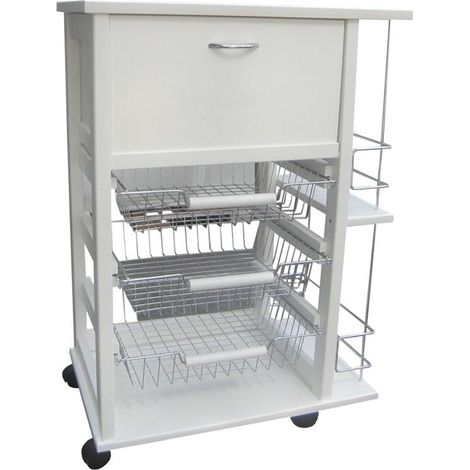 CARRELLO PORTAFRUTTA VESUVIO BIANCO CON PORTA PANE E BOTTIGLIERA 85 X 59 X 39 CM (1/2)