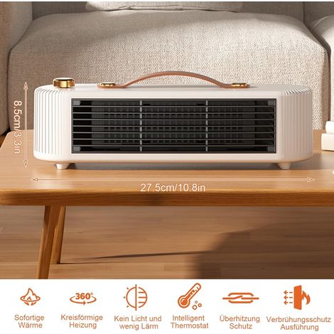 Termoventilatore portatile in ceramica da 800 W con termostato, temperatura regolabile, per campeggio e bagno, protezione contro il surriscaldamento, funzione di inclinazione, funzionamento silenzioso (1/4)