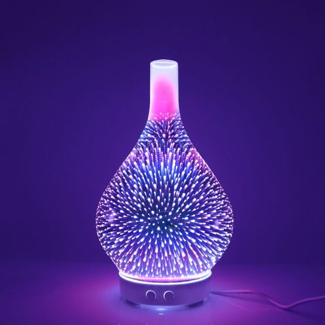 Ätherisches Öl-Diffusor (120 ml) – Ultraschall-Luftbefeuchter – Automatische Abschaltung – 7-farbige LED-Beleuchtung – Für Büro und Spa – 3D-Glas
