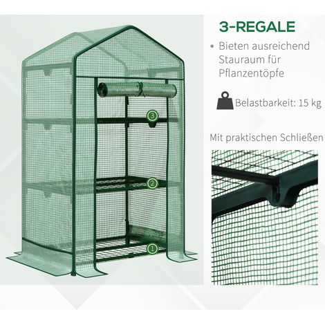 Serre de jardin compacte avec housse en film et 3 étagères, porte enroulable, bac à légumes vert 69 x 49 x 125 cm pour passionnés de jardinage (1/5)