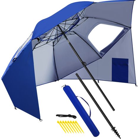 TolleTour Strandschirm mit Spiral-Bodenanker 210 cm, UPF 50+ Sonnenschutz, wasserabweisend, höhenverstellbar, ideal für Strand Camping Garten Blau