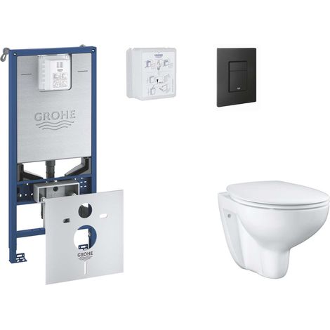 Grohe Rapid SLX - Set con modulo d'installazione per WC a parete, WC, copriwater SoftClose e placca di comando Even, phantom black SANI11BB5101