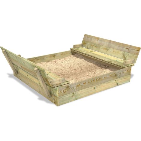 Wickey – Bac à sable avec couvercle rabattable 150 x 165 cm – Bois imprégné en autoclave – Banc intégré pour enfants – Résistant aux intempéries