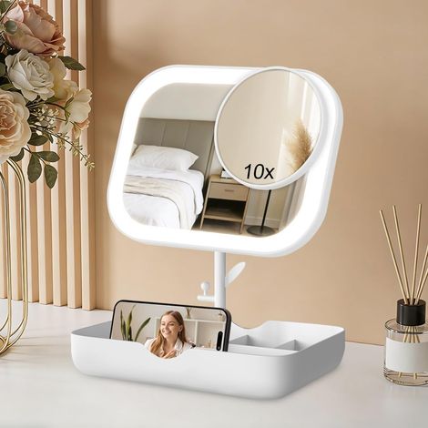 Miroir de Maquillage Éclairé, 3 Lumières de Couleur, Rotation 360° (1/5)