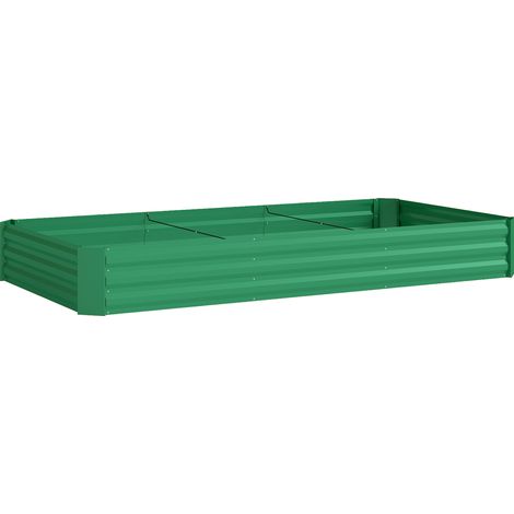 Jardinière carrée galvanisée d'extérieur avec rebord de sécurité et fond ouvert, 240 x 120 x 30 cm, verte (1/5)
