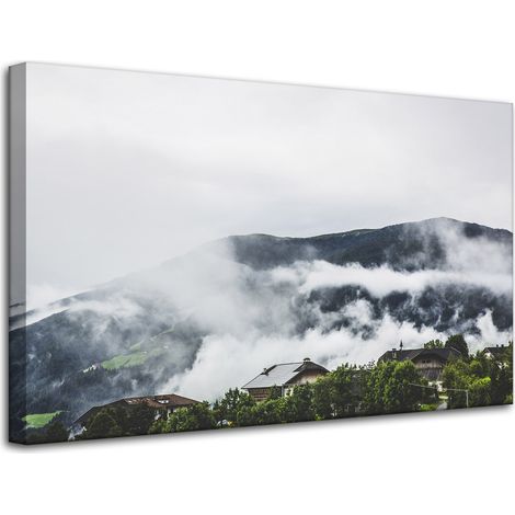 Leinwanddruck Natur – Berge im Nebel, 80 x 50 cm
