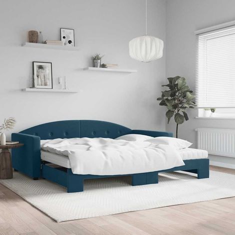 Tagesbett Ausziehbar mit Matratzen Blau 100x200 cm Samt