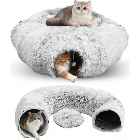 Túnel para gatos - Juguete grande para gatos - Túnel de peluche con zona para dormir - Cama suave con pelota de juego - Juguete de interior - Túnel plegable para gatos (1/5)