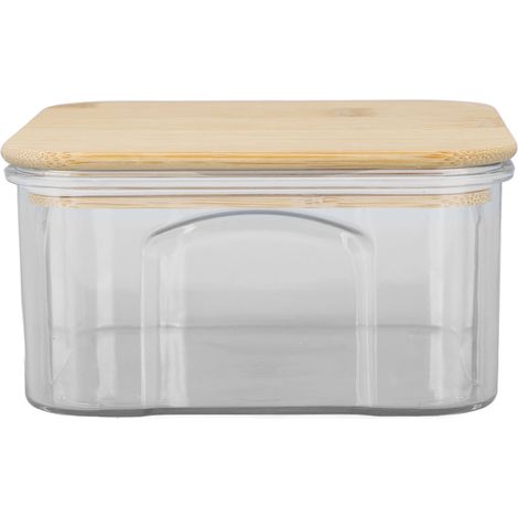 Récipient alimentaire hermétique en verre transparent avec couvercle en bambou pour pâtes, farine, céréales, riz, thé, café 450ml 10,7x5,7cm (1/5)