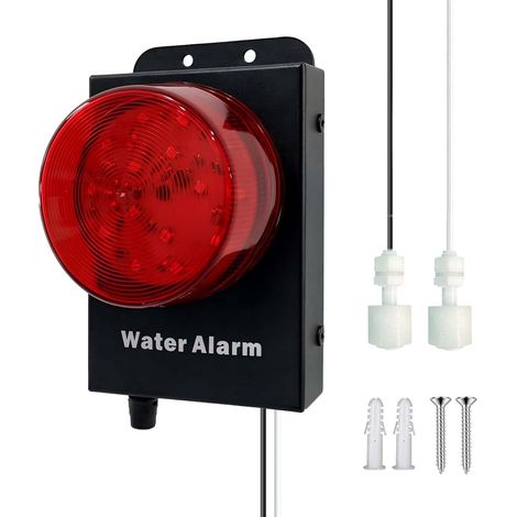 Alarme Niveau d'eau avec 16.4Ft 2 Capteurs, Strobe 120dB, Métal (1/5)
