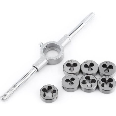 Coffret tarauds et filières Ensemble de 8 matrices métriques - Matrice à vis et support de clé à molette avec matrices M3-M12 Filetage et réenfilage Couper le traitement du filetage externe Trousse d' (1/5)