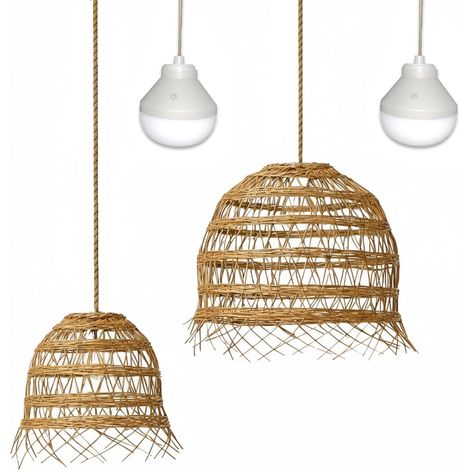 Lumisky Lot de 2 suspensions 2X HAWAII LONG NOMAD en poly rotin style bohème avec ampoule LED blanc/RGB nomade (1/2)