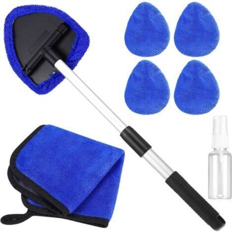 7-teiliges Autoreinigungsbürsten-Set, Windschutzscheiben- und Fensterreinigungsset, 180° drehbare Windschutzscheibenreinigungsbürsten mit Teleskopgriff, inklusive 4 Mikrofaserpads, 1 Sprühflasche und 