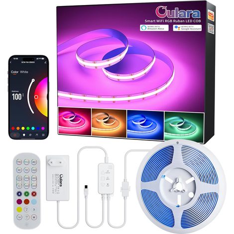 Wifi RGB COB LED Strip 6M Adjustable Color Changing LED DC24V Works with Tuya/Alexa/Google Assistant LED Flexible Strip Multicolor for TV Party Decoration DIY (1/5)