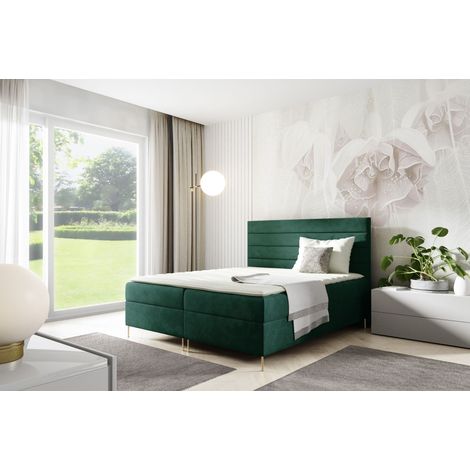 Sofello Boxspringbett VICKY 120 x 200cm 2x Bettkasten TOPPER 5cm Gratis Grün Velour hohe goldene Beine (1/5)