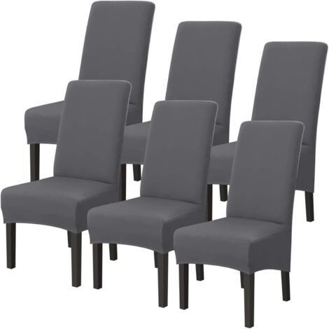 XL Stretch Chair Covers - Set of 6 Gray Stretch Washable Slipcovers for High Back Dining Chairs (1/4)