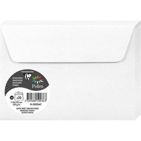 Enveloppe - CLAIREFONTAINE - Pollen - 120g - 114x162 mm - Blanc irisé - Pqt 20