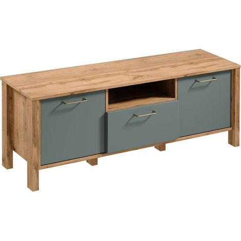 AX LIVING Lowboard TV Iseonia – 138 cm breit, Eiche Wotan/Green