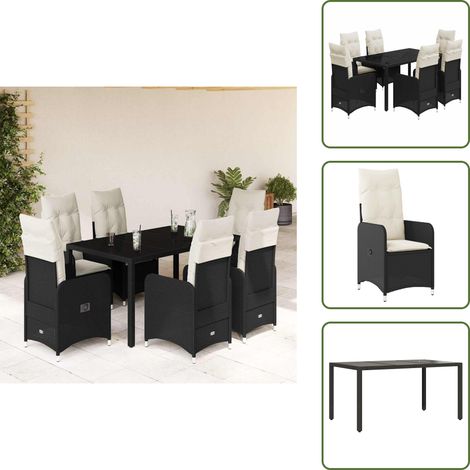 Mesa de jardín - vidaXL Set de mesa y sillas de jardín 7 pzas y cojines ratán PE negro - Ratán sintético