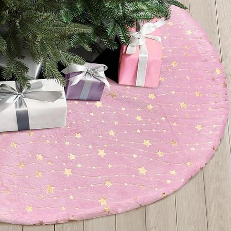 Jupe de sapin de Noël blanche et dorée, décoration de pied de sapin imprimée, créative et raffinée, articles de Noël, jupe de sapin rose météore, 90 cm