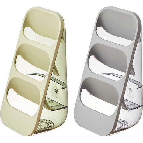 Boîte de rangement à trois niveaux avec égouttoir pour ustensiles de cuisine, verte et grise. (1/5)