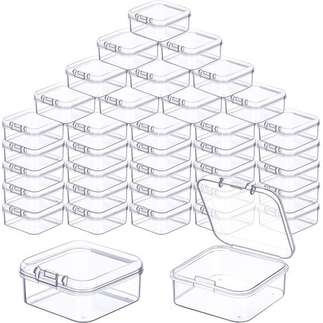48 Boite Rangement Plastique Transparente 4,5x4,5x2cm Couvercle Clapet Pour Bijoux Perles Artisanat