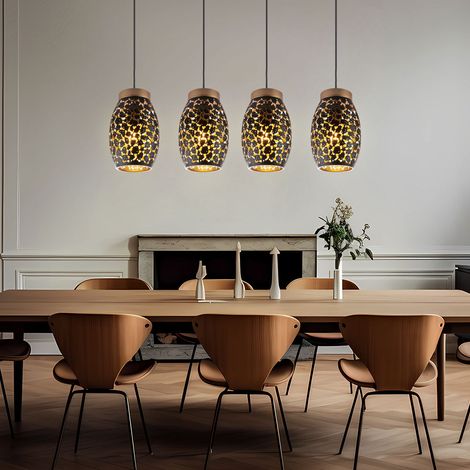 Pendelleuchte Hängelampe Esstisch 4 flammig Esszimmerlampe Hängeleuchte, orientalisch, Metall schwarz gold gemustert, 4x E27 Fassungen, HxLxB 120x90x15 cm