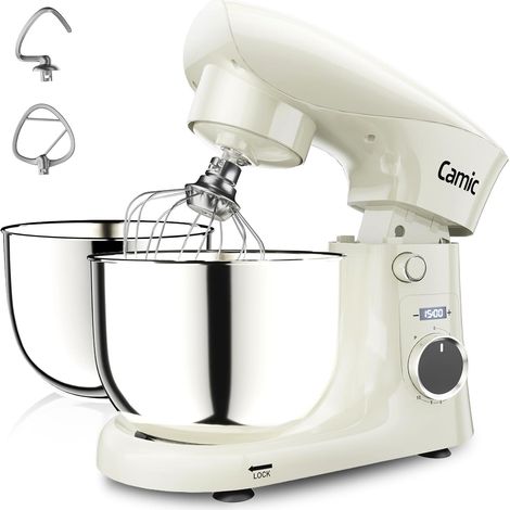 Pastry Mixer with 3 Accessories (Kneading, Mixing, Whisk), Pastry Processor with LED Display, Timer, 10 Speed, 2 Stainless Steel Bowls (4 L + 5 L), for Dough, Bread, Pizza, Pasta (1/5)