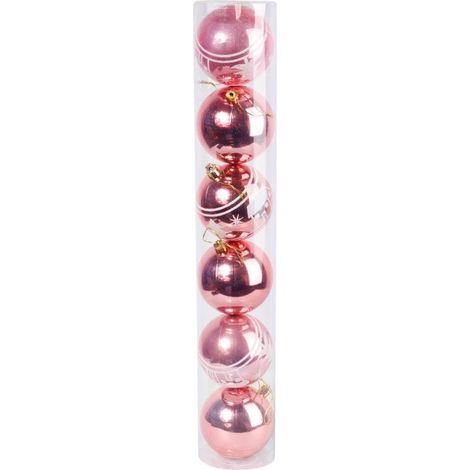 Set di 6 palline decorative in plastica rosa con un diametro di 8 cm. (1/3)