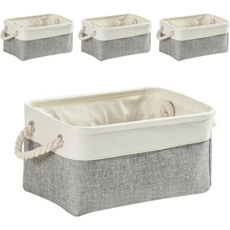 Set of 4 foldable fabric storage boxes with handles for wardrobes, shelves, bathrooms, clothes, toys, towels (M, grey-white)